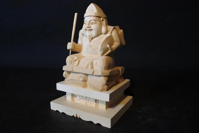 10.5 cm Ebisushin Japanese Buddhist Statues Wooden Sculpture Butsuzo Vintage