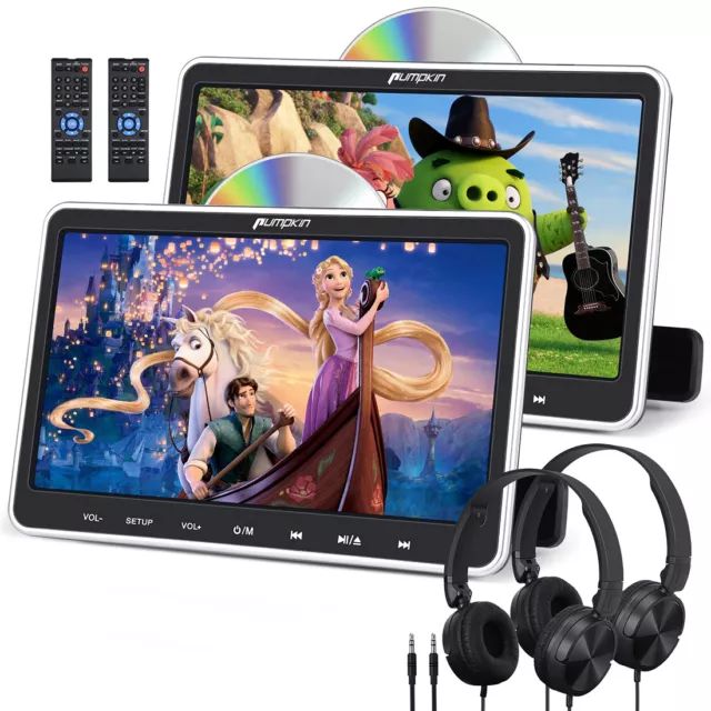 2X10.1" HD Car Headrest Monitor TV for Kids Slot-in DVD Player 1080P HDMI USB SD