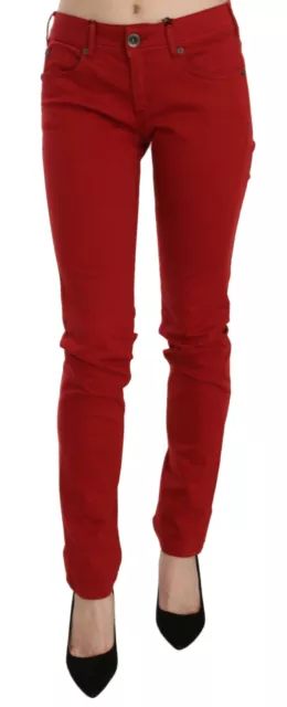 PLEIN SUD JEANIUS Jeans Red Mid Waist Skinny Women Denim Pants s. W27 RRP $450