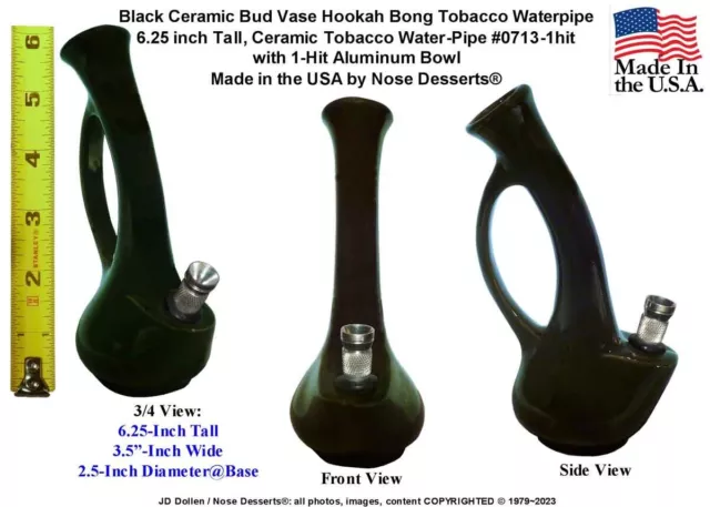 Black Ceramic Glass Bent Neck Bud Vase Hookah Bong Tobacco Smoking Waterpipe USA