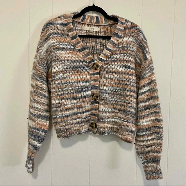 Loft Size M Long Sleeve Wool Blend Button Front Cropped Cardigan Knit Sweater