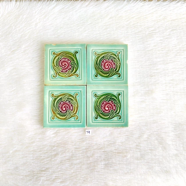 1940s Vintage Floral Embossed Architecture Furniture Tile Japan 3 x 3 4 Pcs