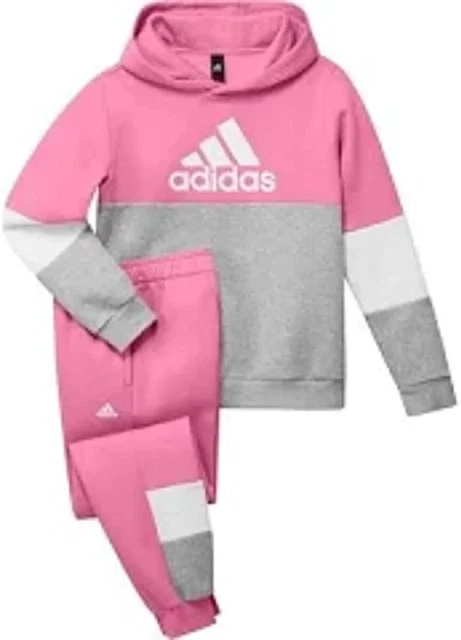 tuta  adidas bambina rosa felpata con cappuccio rosa e grigio