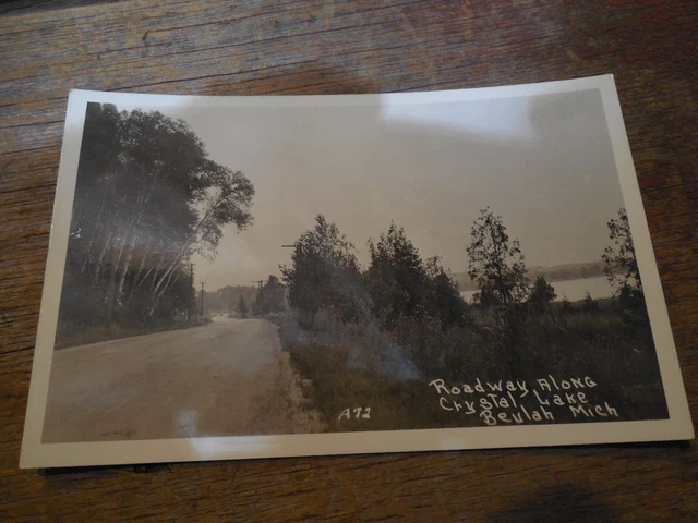 Old Postcard Roadway Along Crystal Lake Beulah Michigan Rppc Circa 1910