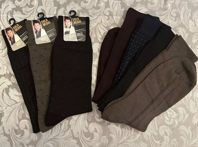 Lot of 7 Pairs Men's Dress Socks, Size 10-13 Assorted Colors, NWT & NWOT