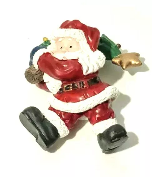 Vintage Cute Santa Carrying Running With Pine Tree Gold Star Christmas Figurine