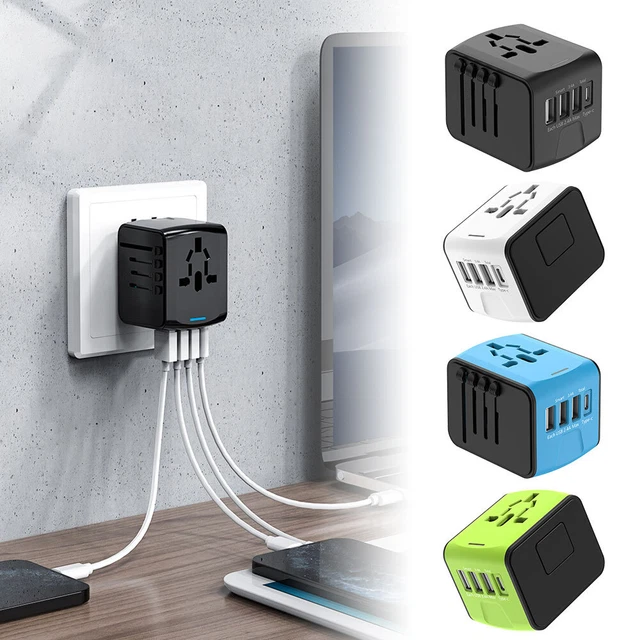 World Wide Travel Adapter Multi Plug Universal Charger UK EU AU US USB Port SP