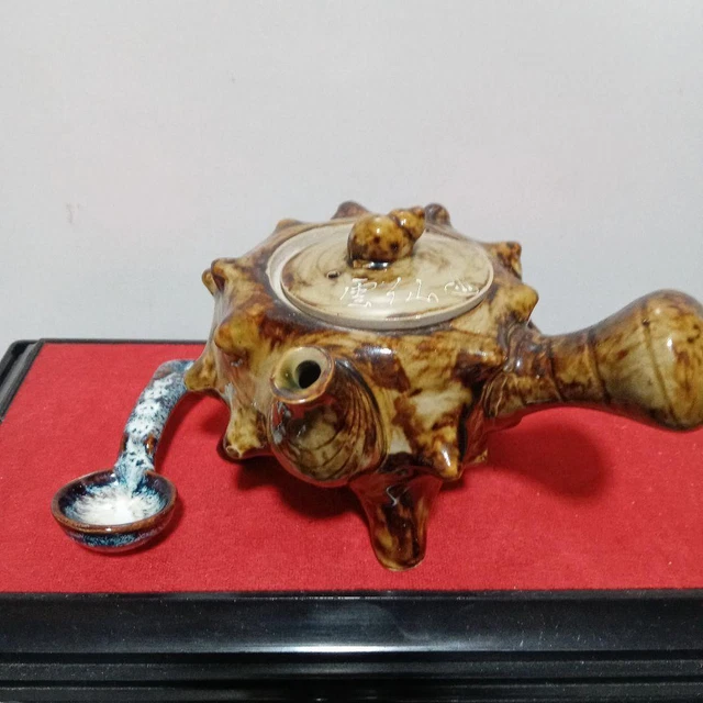 Spiral shell shaped Kyusu Japanese Teapot and teaspoon set
