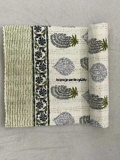 Edredón Kantha hecho a mano indio algodón árbol mano bloque estampado...