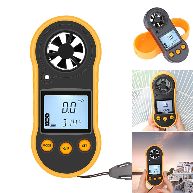 DIGITAL ANEMOMETER AIR Flow Meter LCD Wind Speed Gauge Handheld ...