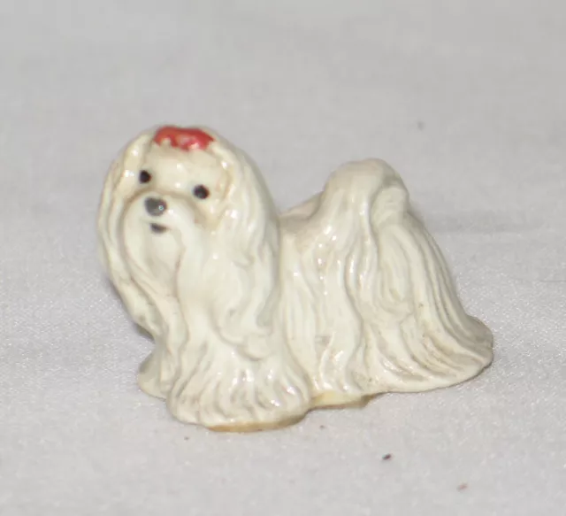 Retired Hagen Renaker Maltese white Dog red bow