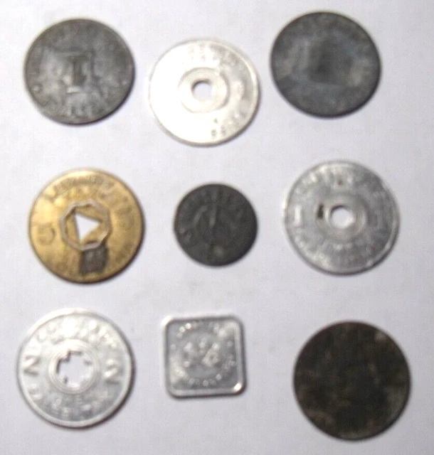 9 Sales Tax Tokens:  Alabama 5 Cent Illinois 1 1/2 Cent Oklahoma  Missouri Ariz.