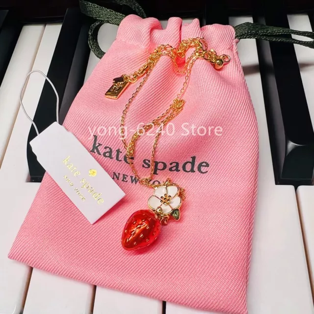 NWT Kate ks Spade Picnic Perfect Red Enamel Strawberry Pendant Necklace Gold