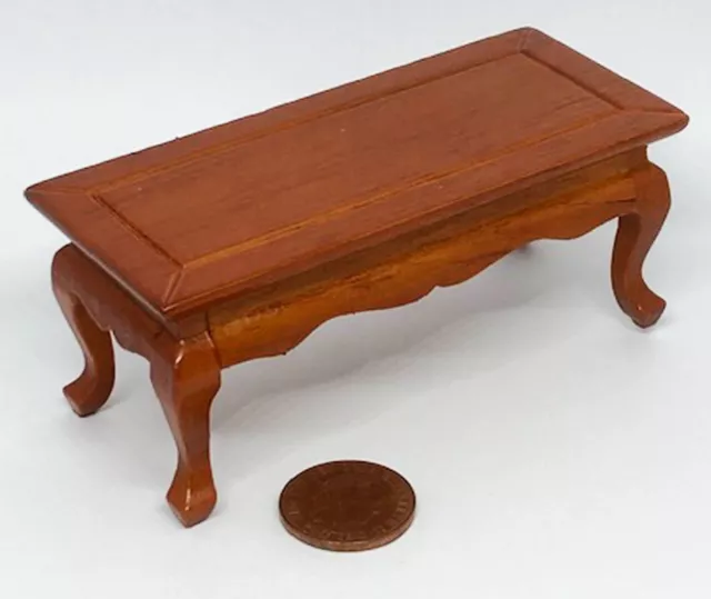 Dolls House Coffee Table Walnut Colour Wooden Oblong Tumdee 1:12 Scale V931