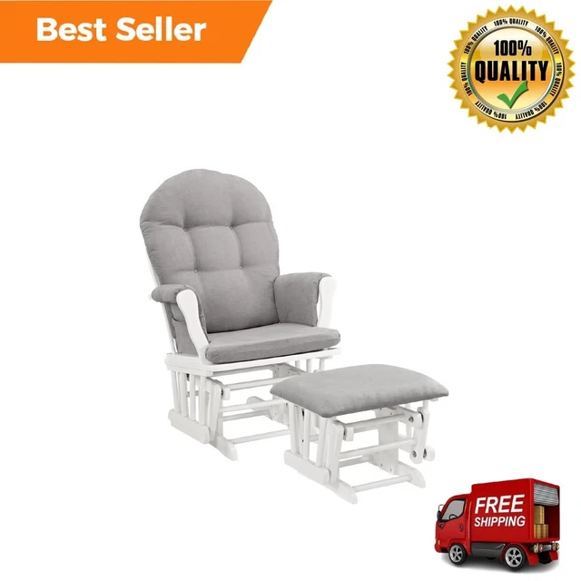 Windsor Glider and Ottoman, White Finish with Gray Cushions