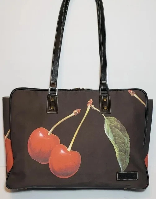 Isabella Fiore Dark Khaki Black Cherry Lg Carry On Computer Shoulder Handbag$695