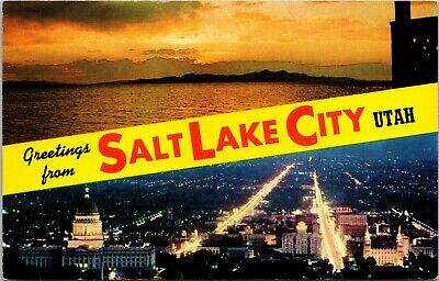Greetings From Salt Lake City Utah UT Dual View Banner c1957 Unposted Postcard