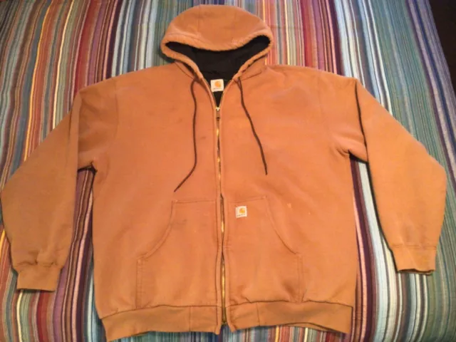 Vtg “CARHARTT” Hooded Sweatshirt thermal lined full zip front Made USA Sz XXL ??