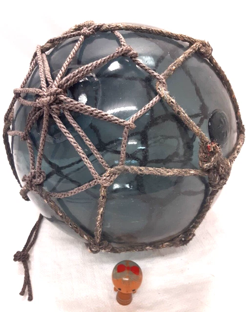 Vintage Japanese Authentic Working 14" GLASS FISHING FLOAT Net Nautical "FF" #25