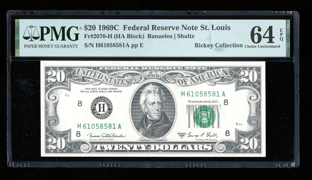 DBR 1969-C $20 FRN St. Louis Fr. 2070-H PMG 64 EPQ Serial H61058581A