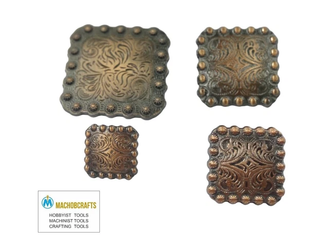 Pk von 4 WESTERN HORSE SADDLE TACK ANTIQUE COPPER BERRY SQUARE CONCHO