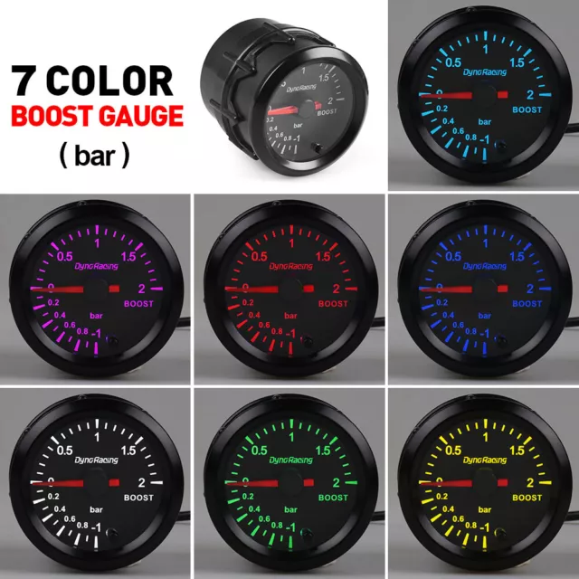 2" 52mm 7 Colors -1-2 Bar Turbo Boost Gauge+Stepper Motor Boost Sensor Car Meter