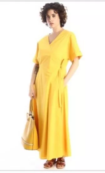 Marina Rinaldi MR Sport 31 IT Abito Popeline Cotone Giallo Yellow  Long Gown NEW 2