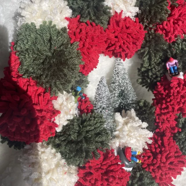 Pom Pom Wreath With Christmas Tree And Figures Hand Made Beautiful!!