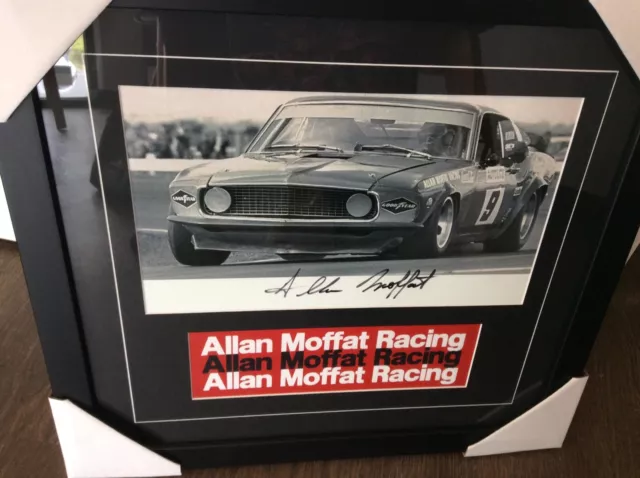 Ford Allan Moffat Handsigned Coca Cola Mustang #9 Black & White Photo Framed