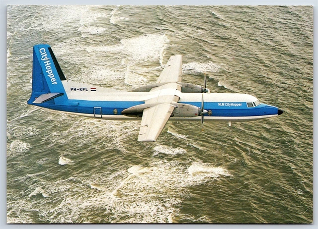 Airplane Postcard NLM City Hopper Airlines Fokker F-27 Friendship Stats EK19