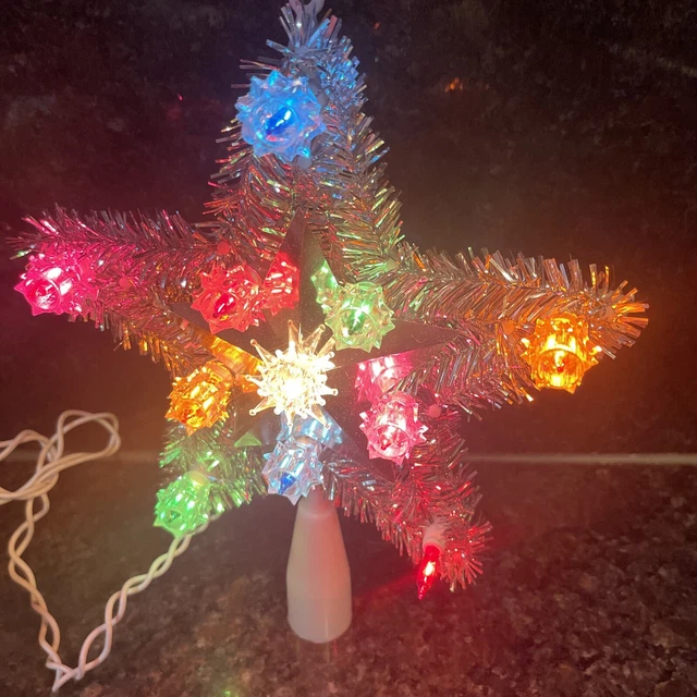 YULE RITE SILVER Tinsel Lighted Christmas Tree Top Star 11 Multicolor