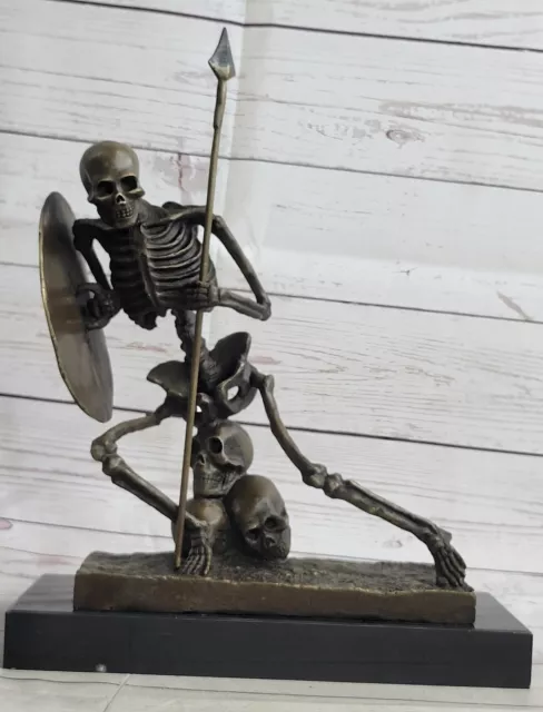 100% Solid Bronze Statue Skull Skeleton Warrior sculpture Figure Sale Art Decor