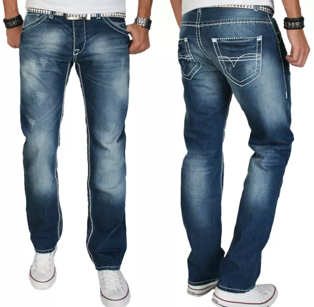 A. Salvarini Herren Designer Jeans Hose dicke weisse Nähte denim blau NEU AS007