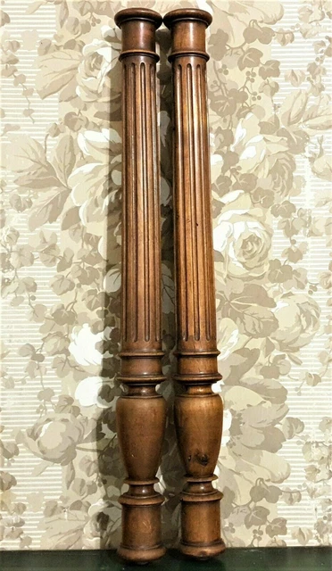 Pair spindle baluster wood turned column Antique french architectural salvage