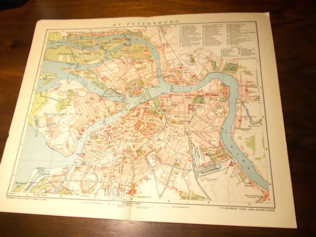 historische Stadtkarte/Stadtplan 1898 " St.- Petersburg " original