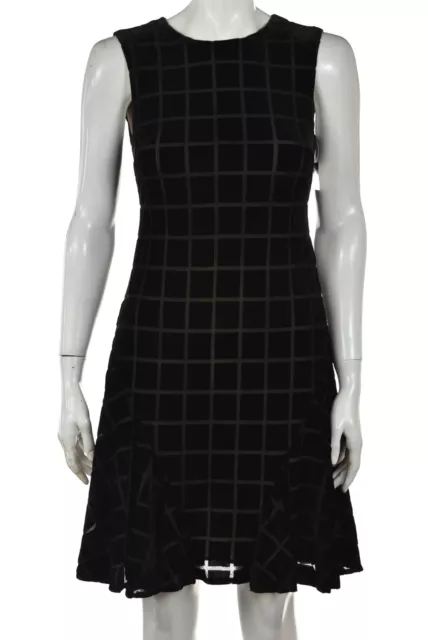 NEW Donna Morgan Womens Dress Size 2 Black Velvet Check Sheath Knee Length