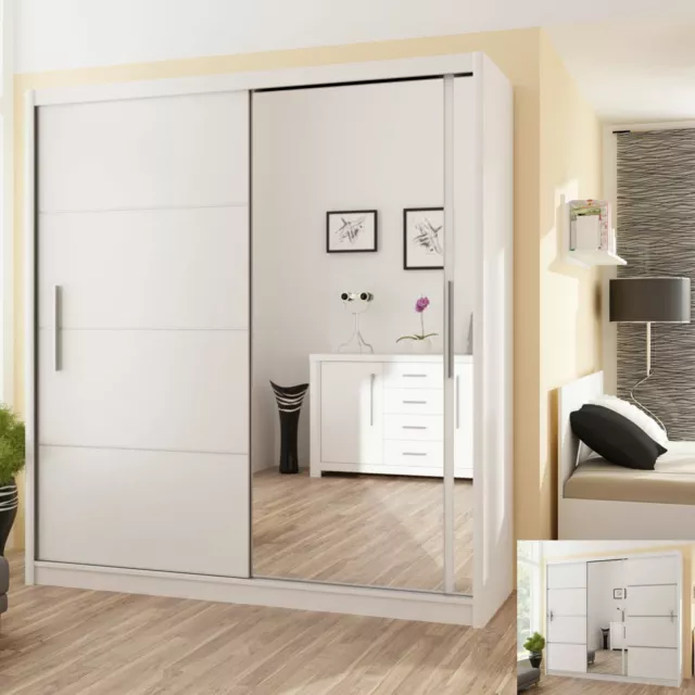 Bedroom Sliding Door Wardrobe with Mirror DAKO VESTO White 4 Sizes - BEST DEAL