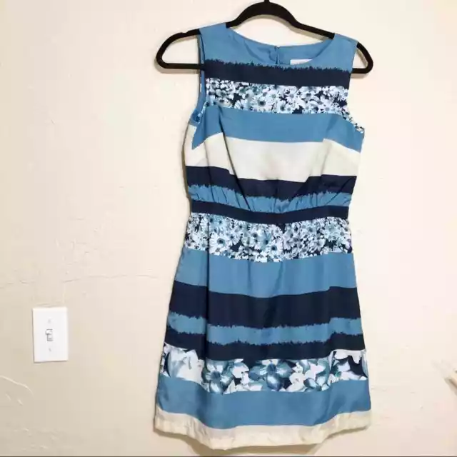 Loft Womens Dress Small Petite Blue Striped Sleeveless Lined