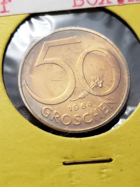 Unc Proof Toned 1964 Austria 50 Groschen Inside Vintage 2X2 World Foreign Coins 3