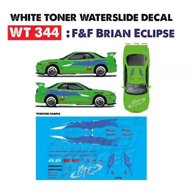WT344 White Toner Waterslide Decals # F&F Brian Eclipse #Custom 1:64 Diecast