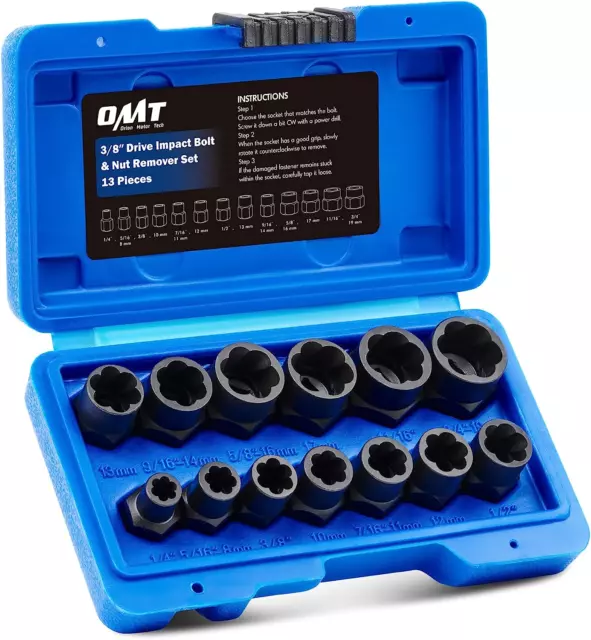 OMT Impact Nut and Bolt Extraction Tool Set, Rusted Damaged Stripped Nut and Bol