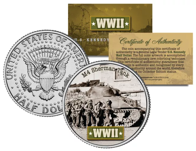 World War II M4 SHERMAN TANK JFK  Kennedy Half Dollar US Coin