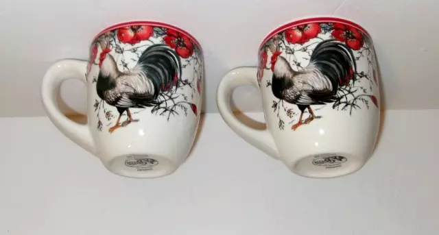 2 Cracker Barrel Susan Winget ROOSTER & PANSIES Coffee Mugs Pre Owned FREE SHIP