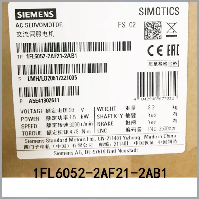 Siemens New Sealed In Box MOTOR 1FL6052-2AF21-2AB1 Programmable Controller Unit