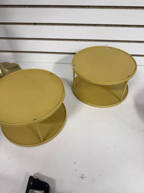 Pair VTG Rubbermaid Lazy Susan 2 Tier Round Turntable Spice Harvest Gold BH