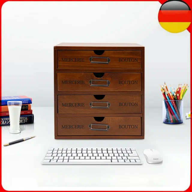 Kleine hölzerne Aufbewahrungsbox Büro Schreibtisch Organizer / 4 Schubladen