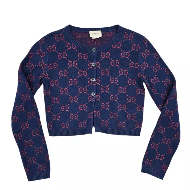 Gucci Girls Navy Cotton Blend GG Logo Cropped Cardigan Age 8 Years