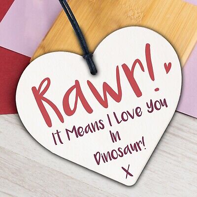 Rawr i Love You Novità Gruccia di Legno Placca Cuore Divertente Valentines Day