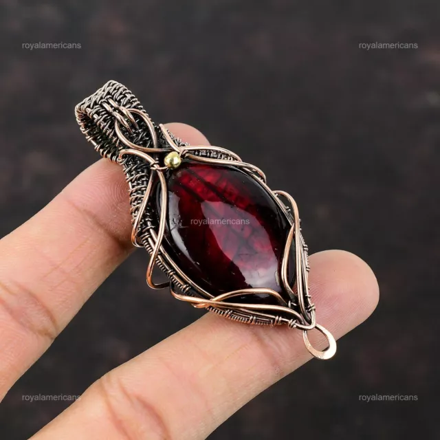 Red Fire Labradorite Wire Wrapped Pendant Copper Jewelry For Girls 2.76" 3