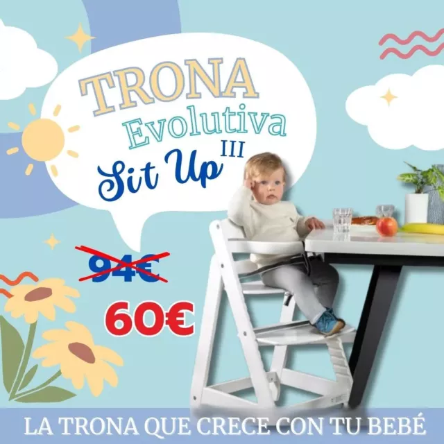 roba Trona Evolutiva de Madera Blanca Sit Up III, Altura Ajustable, Soporta 70kg